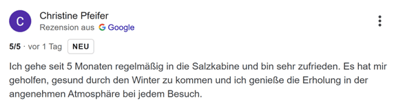 Hier steht eine Google Rezession 5/5